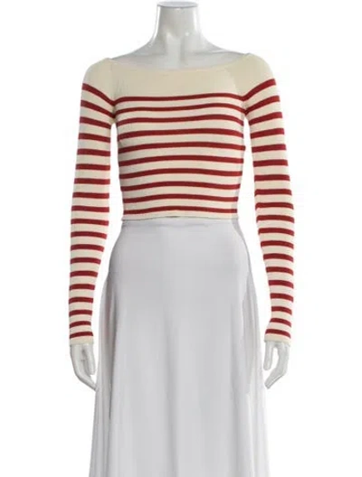 Pre-owned Staud Striped Off-the-shoulder Crop Top W/ Tags In White