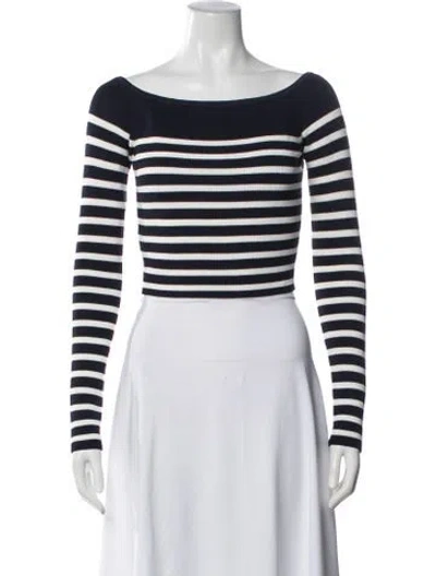 Pre-owned Staud Striped Off-the-shoulder Sweater In Blue