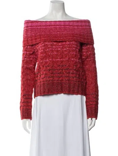 Pre-owned Staud Striped Off-the-shoulder Sweater In Red
