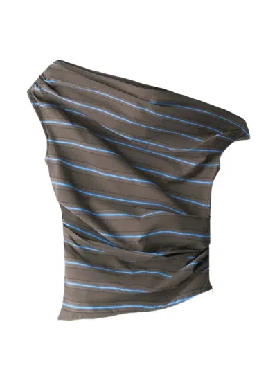 Staud Striped One-shoulder Top In Gray