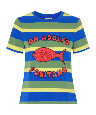 Staud Striped Print T-shirt In Blue