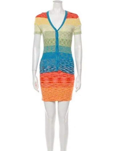 Pre-owned Staud Striped Ruffle Embellishment Short Set In Orange