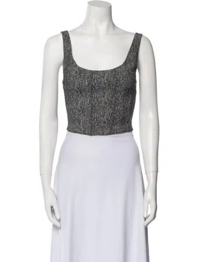 Pre-owned Staud Striped Scoop Neck Crop Top In Black