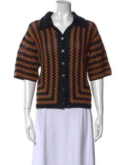 Pre-owned Staud Striped Short Sleeve Button-up Top In Multi