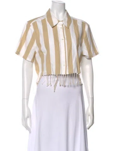 Pre-owned Staud Striped Short Sleeve Crop Top In Neutral