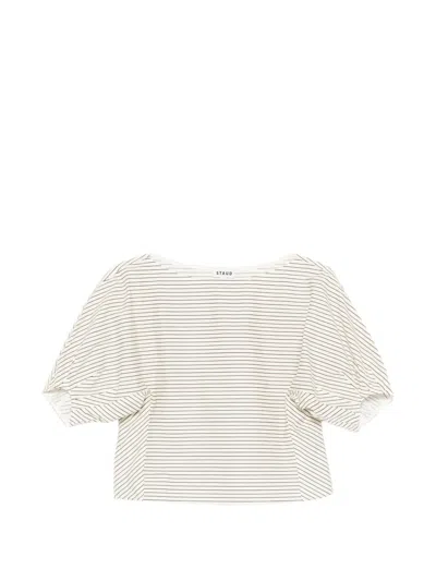 Staud Striped Short-sleeve Top In Neutral