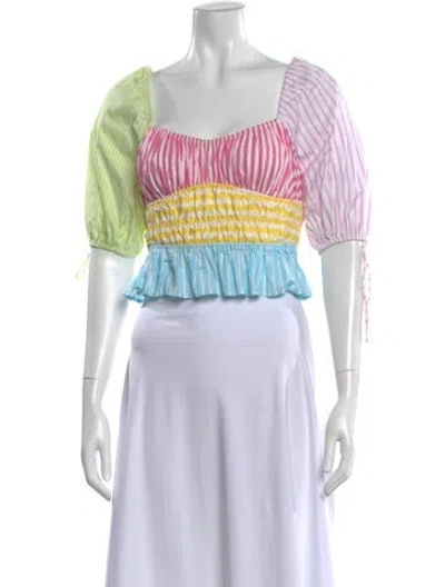 Pre-owned Staud Striped Square Neckline Crop Top In Multi