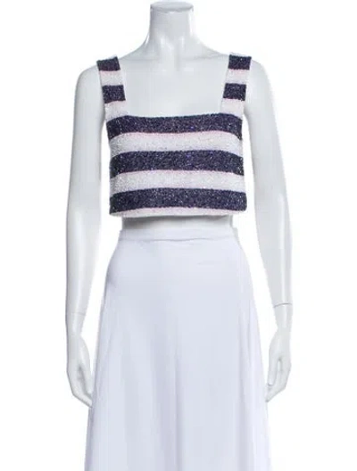 Pre-owned Staud Striped Square Neckline Crop Top In White