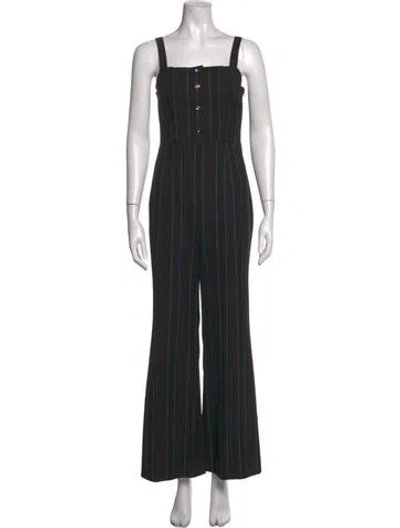Pre-owned Staud Striped Square Neckline Jumpsuit In Black