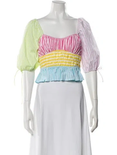 Pre-owned Staud Striped Square Neckline Top In Pink