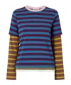 Staud Dillon Layered Striped Stretch Cotton-jersey T-shirt In Blue