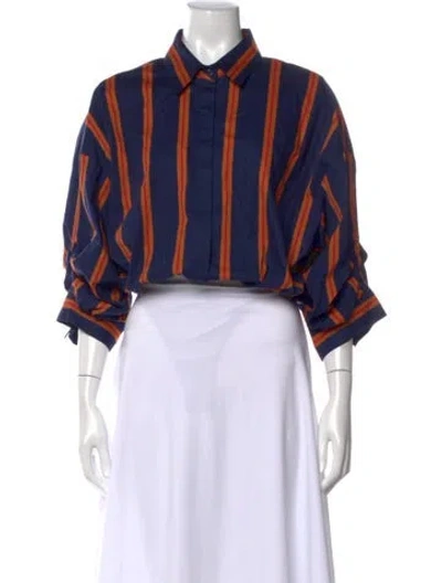 Pre-owned Staud Striped Three-quarter Sleeve Button-up Top In Multi