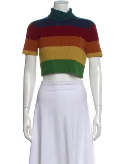 Pre-owned Staud Striped Turtleneck Crop Top In Multi