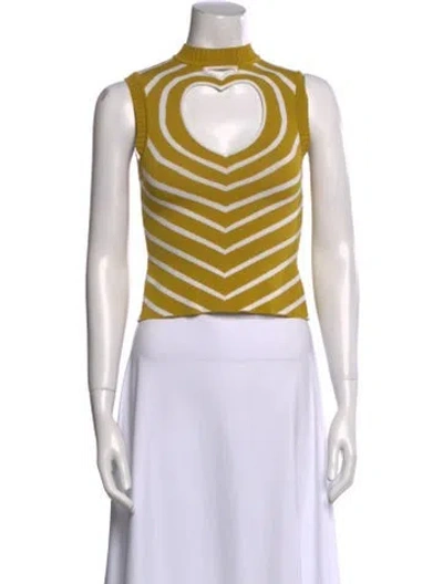 Pre-owned Staud Striped Turtleneck Crop Top In Yellow