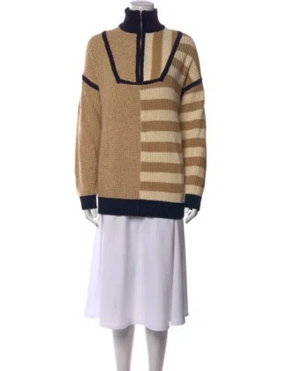 Pre-owned Staud Striped Turtleneck Sweater In Black/neutrals