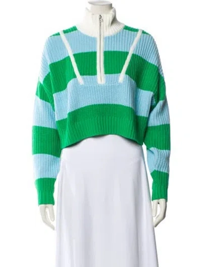 Pre-owned Staud Striped Turtleneck Sweater In Blue