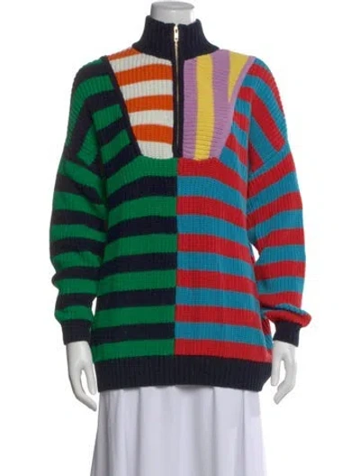Pre-owned Staud Striped Turtleneck Sweater In Blue