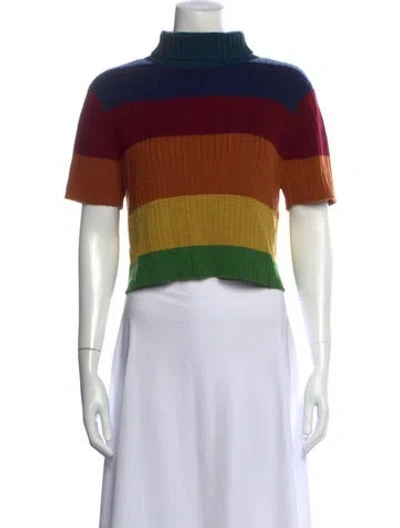 Pre-owned Staud Striped Turtleneck Sweater In Blue
