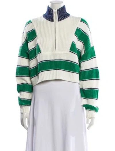 Pre-owned Staud Striped Turtleneck Sweater In Green