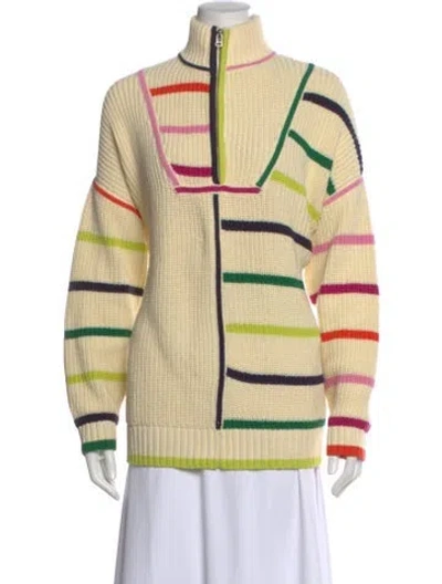 Pre-owned Staud Striped Turtleneck Sweater In Neutral