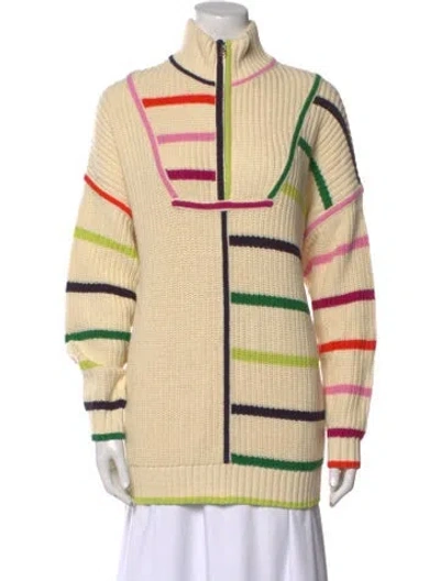 Pre-owned Staud Striped Turtleneck Sweater In Yellow