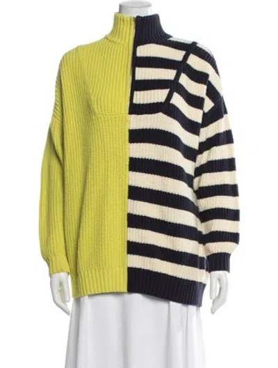 Pre-owned Staud Striped Turtleneck Sweater In Yellow