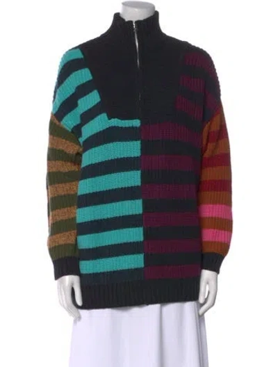 Pre-owned Staud Striped Turtleneck Sweatshirt In Black