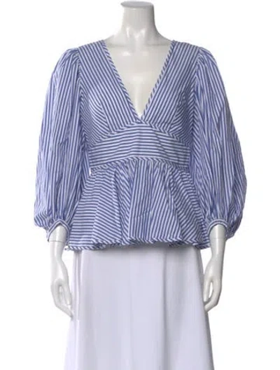Pre-owned Staud Striped V-neck Blouse In Blue