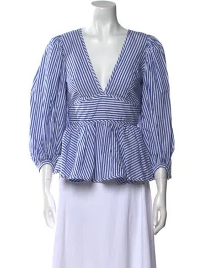 Pre-owned Staud Striped V-neck Blouse In Blue