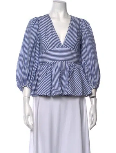 Pre-owned Staud Striped V-neck Blouse In Blue