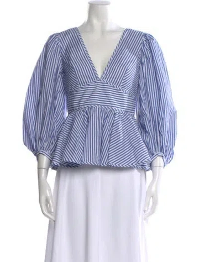 Pre-owned Staud Striped V-neck Blouse W/ Tags In Blue