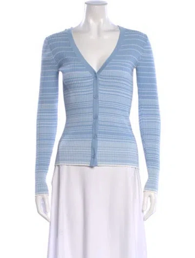 Pre-owned Staud Striped V-neck Button-up Top In Blue