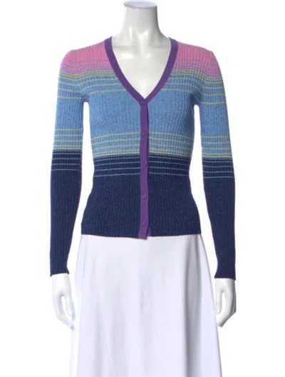 Pre-owned Staud Striped V-neck Button-up Top In Blue