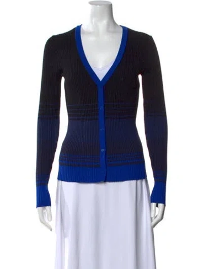 Pre-owned Staud Striped V-neck Button-up Top In Blue