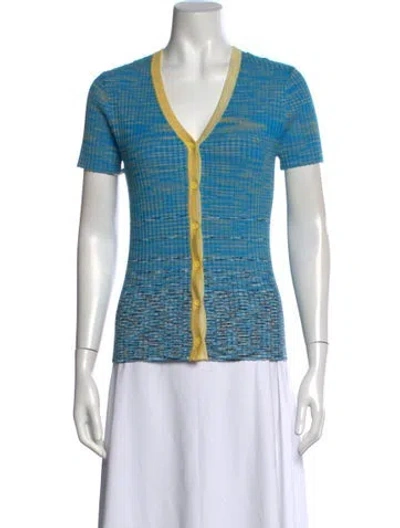 Pre-owned Staud Striped V-neck Button-up Top In Blue