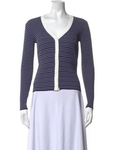 Pre-owned Staud Striped V-neck Button-up Top In Blue