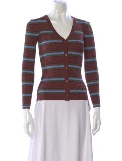 Pre-owned Staud Striped V-neck Button-up Top In Multi