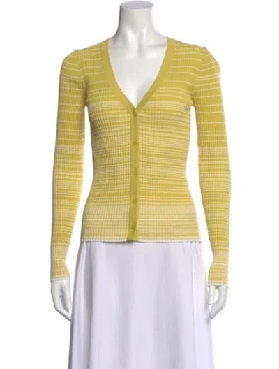 Pre-owned Staud Striped V-neck Button-up Top In Yellow