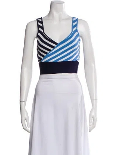 Pre-owned Staud Striped V-neck Crop Top In Blue