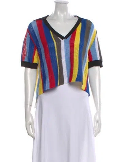 Pre-owned Staud Striped V-neck Crop Top In Blue