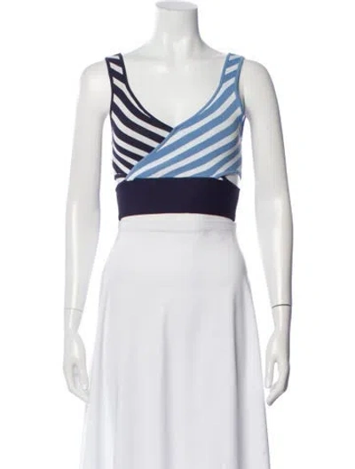 Pre-owned Staud Striped V-neck Crop Top In Multi