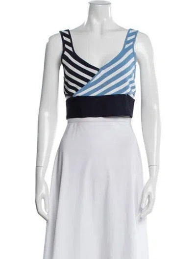 Pre-owned Staud Striped V-neck Crop Top In Multi
