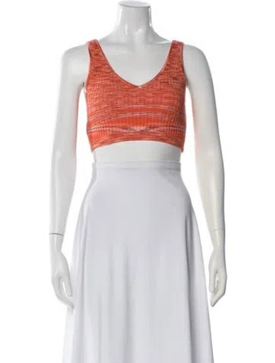 Pre-owned Staud Striped V-neck Crop Top In Orange