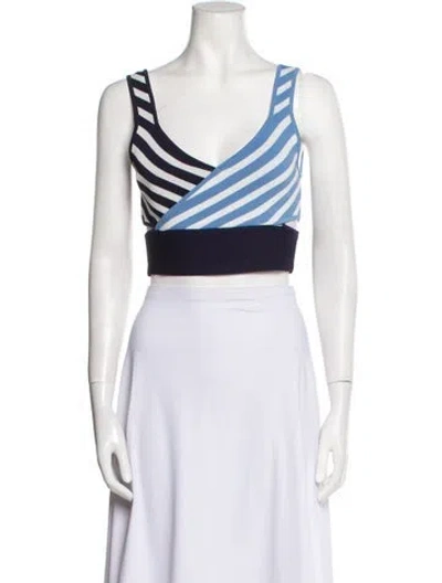 Pre-owned Staud Striped V-neck Crop Top W/ Tags In Multi