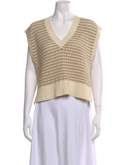 Pre-owned Staud Striped V-neck Crop Top W/ Tags In Neutral