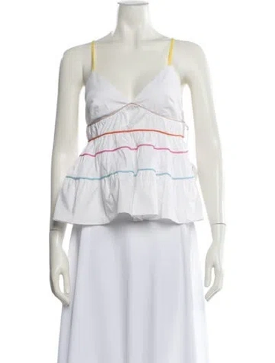 Pre-owned Staud Striped V-neck Crop Top In White