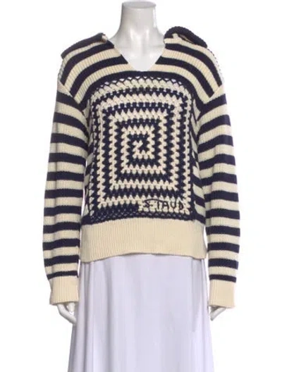 Pre-owned Staud Striped V-neck Sweater