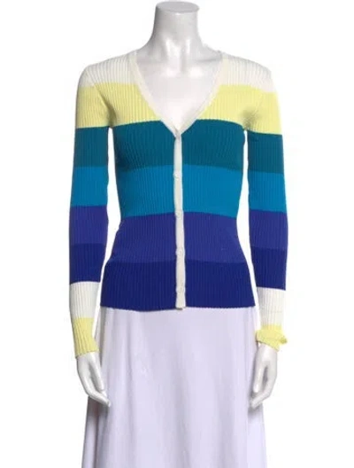 Pre-owned Staud Striped V-neck Sweater In Blue