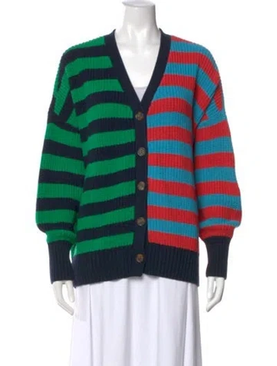 Pre-owned Staud Striped V-neck Sweater In Blue