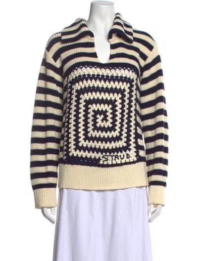 Pre-owned Staud Striped V-neck Sweater In Blue